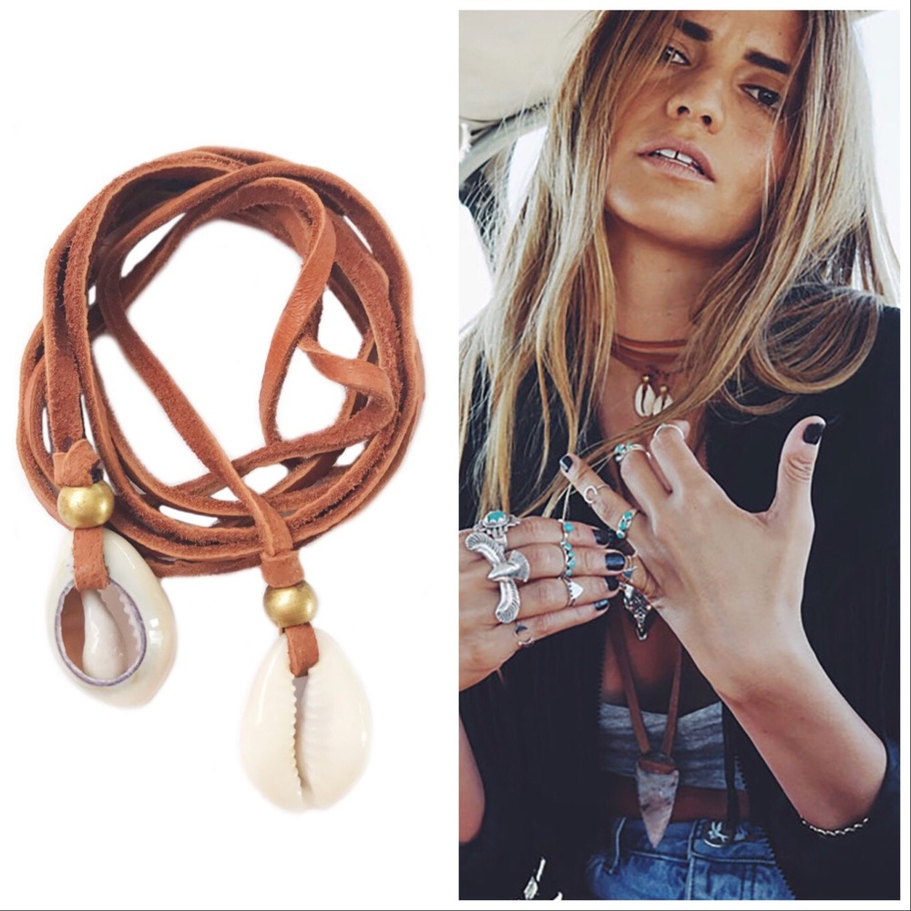 Cowrie Shell and Leather Lariat